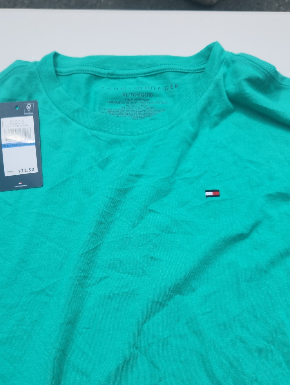 NWT Tommy Hilfiger Men’s Teal Green Logo Crew Neck T-Shirt Short Sleeve Tee